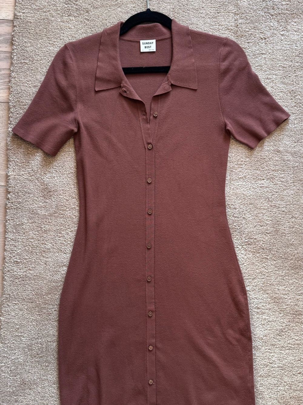 Sunday Best Mauve/Brown Button-Front Polo Knit Mini Dress